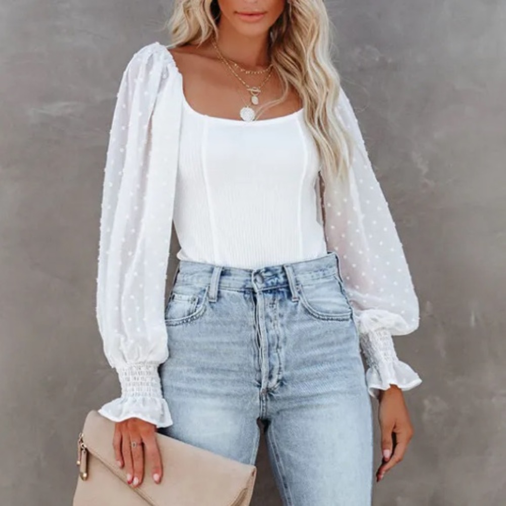 Vici Dolls ribbed bodysuit with puff sleeves size S